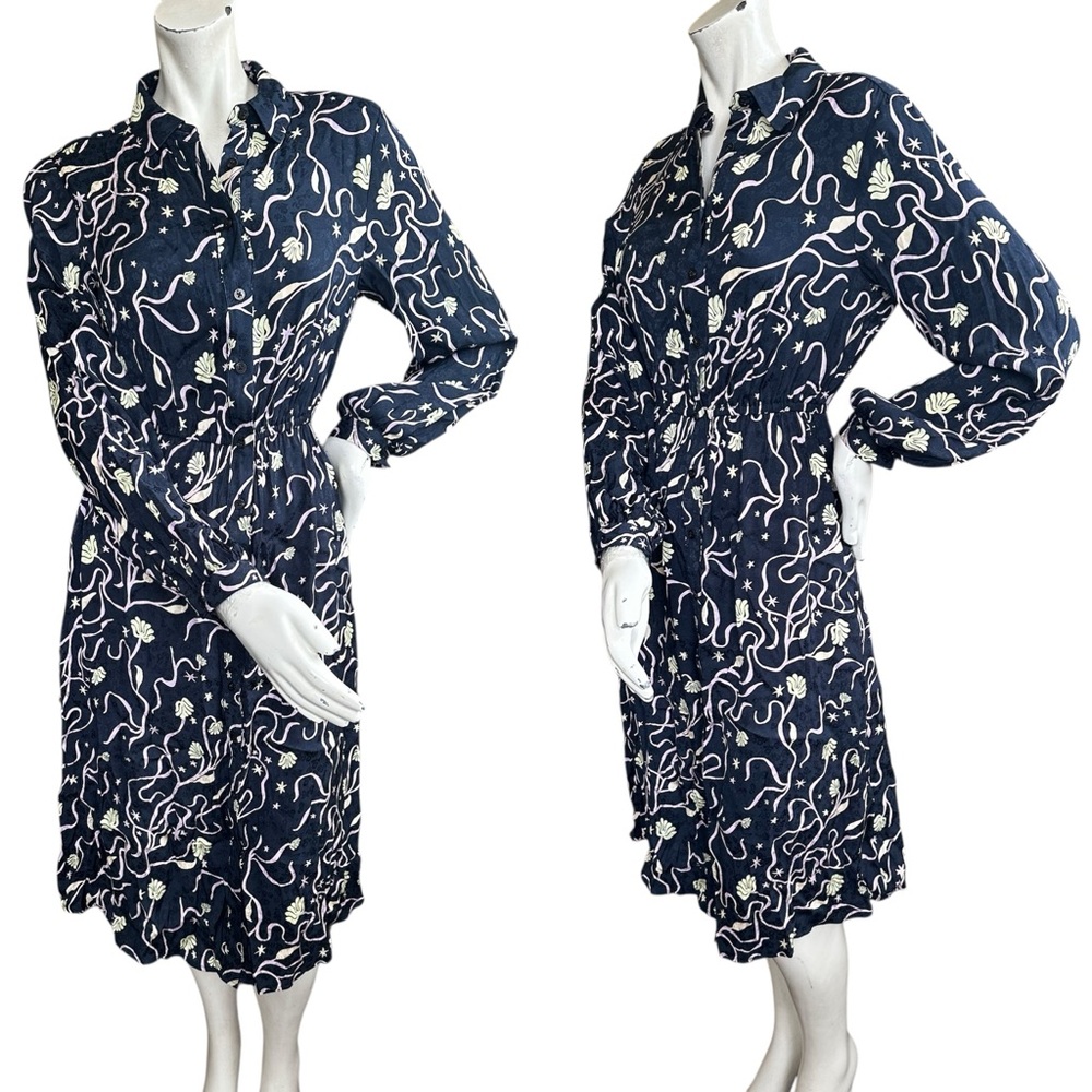 Scotch & Soda Navy Whimsical Relaxed Long Sleeve Button Down T-Shirt Dress XS